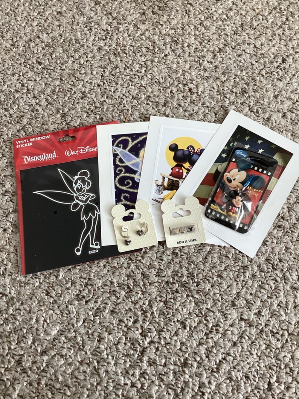Disney Grab Bag Mix Sticker Postcards Charms Mickey Tinkerbell Earrings